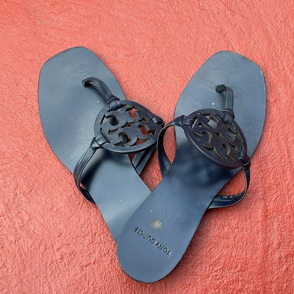 Tori Burch sandals, navy blue leather (upper and sole) size 8 - Picture 2 of 4